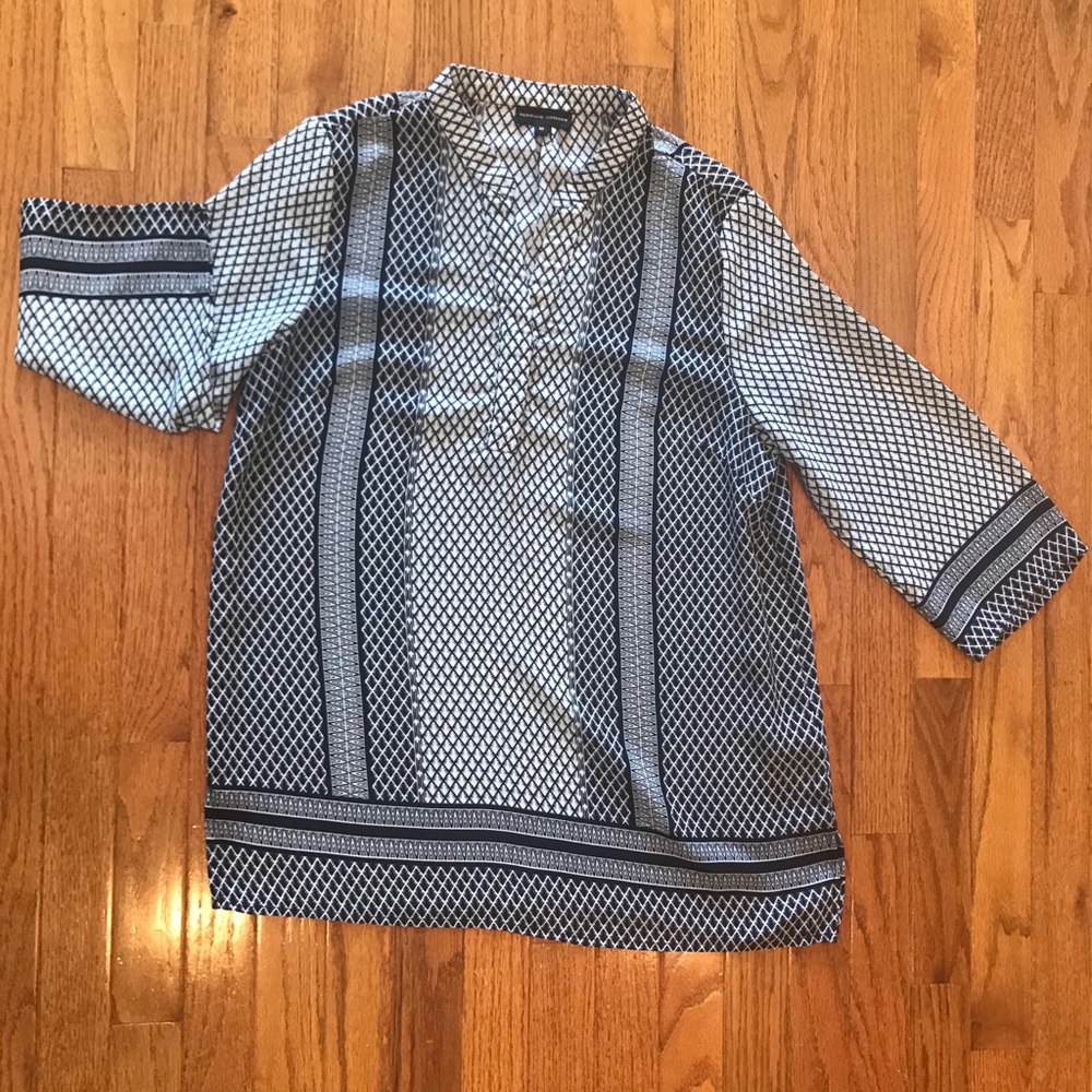 Navy and White Kimono Style Blouse